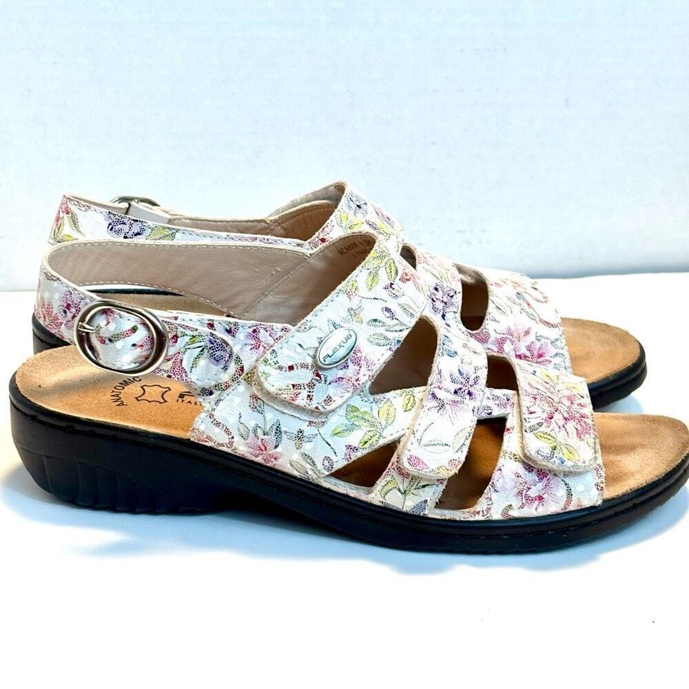 Flexus Acomar floral multi leather sandals EU 39 adjustable comfort casual elega